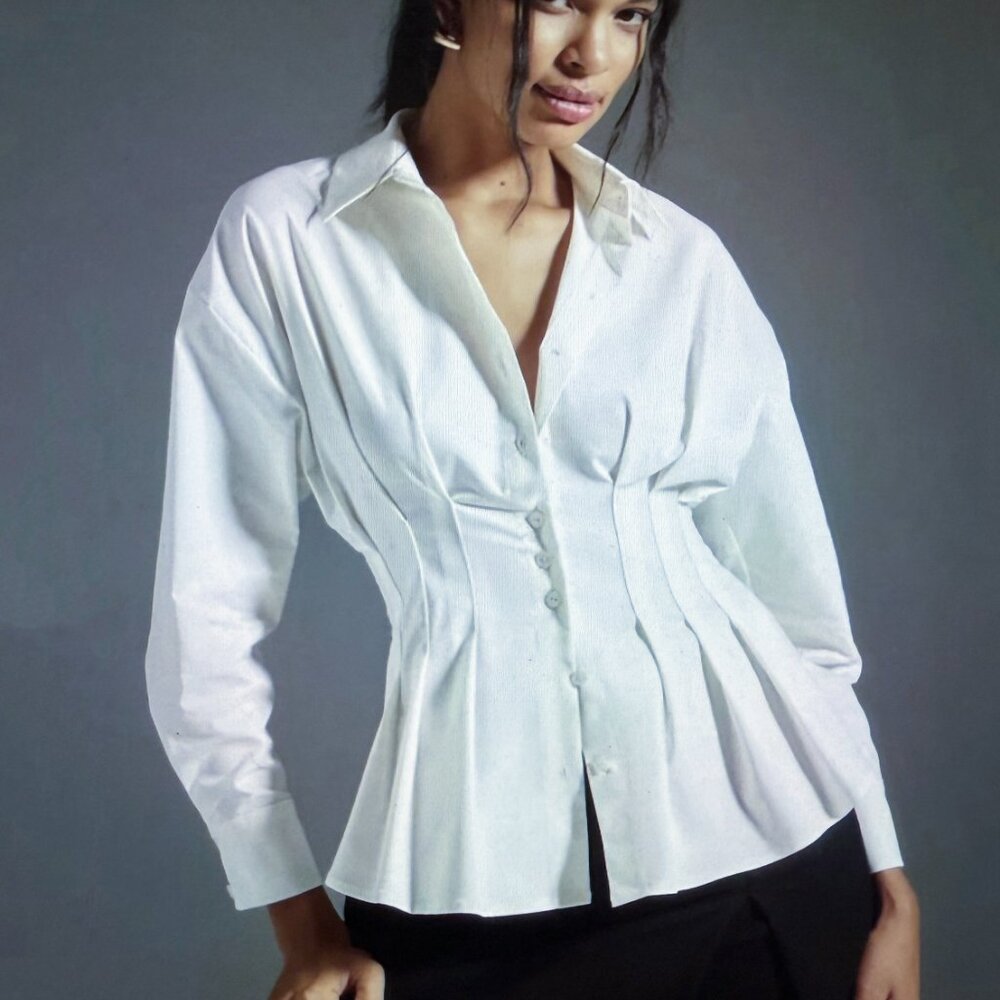 White Exquise Tobie LS blouse from Anthropologie